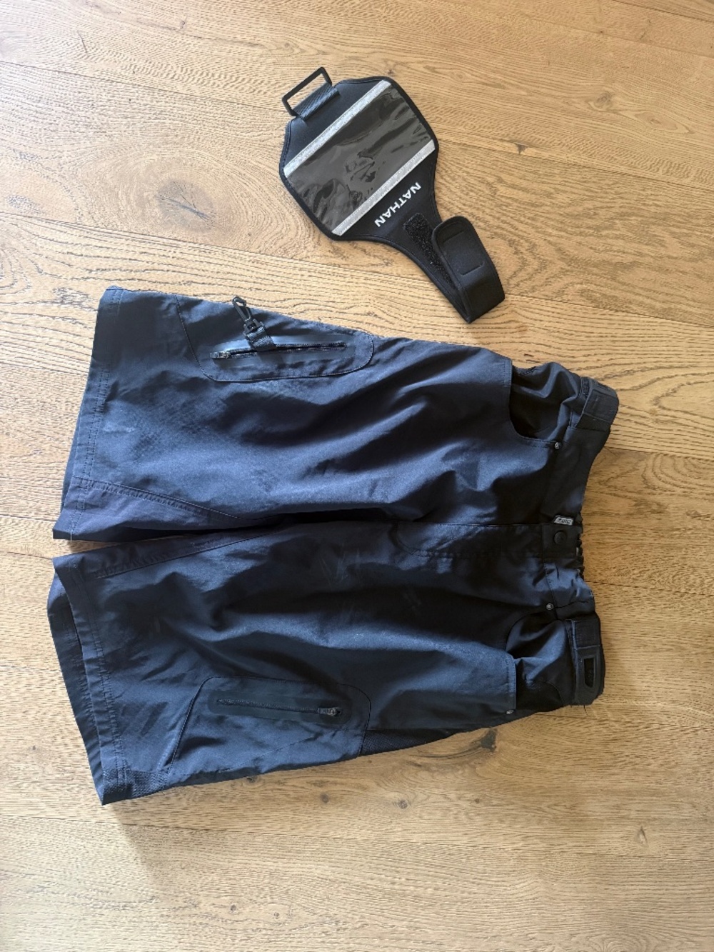 zoic mountain bike shorts + Nathan Phone Arm Case